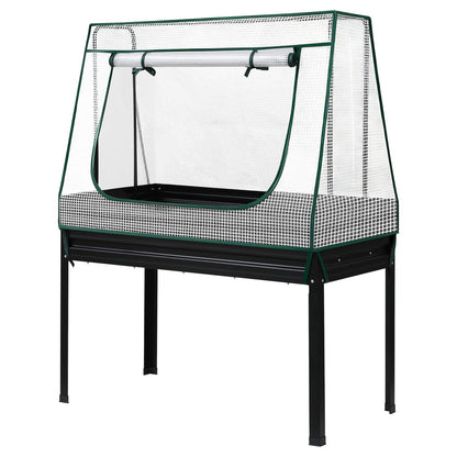 Green Fingers Elevated Metal Garden Bed Kit w Mini Greenhouse Cover 116x60cm Stand-Up Height Trellis