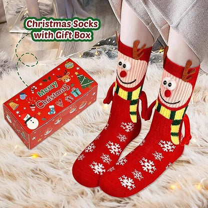 4 Pairs Christmas Socks, Crazy Holiday Hand Holding Socks Funny Christmas Stocking Stuffers