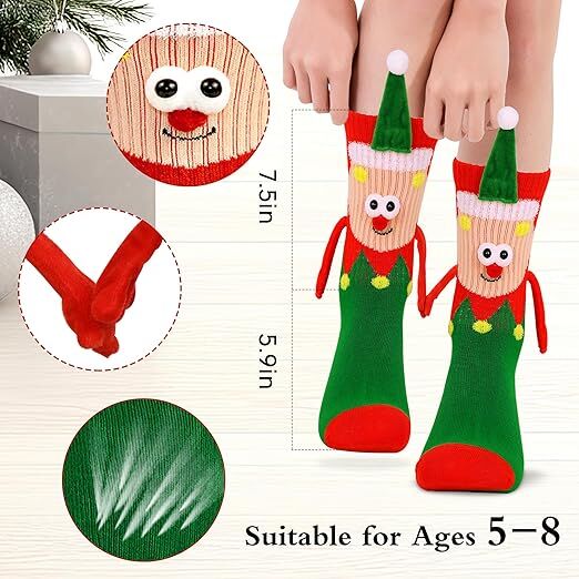 4 Pairs Christmas Socks, Crazy Holiday Hand Holding Socks Funny Christmas Stocking Stuffers