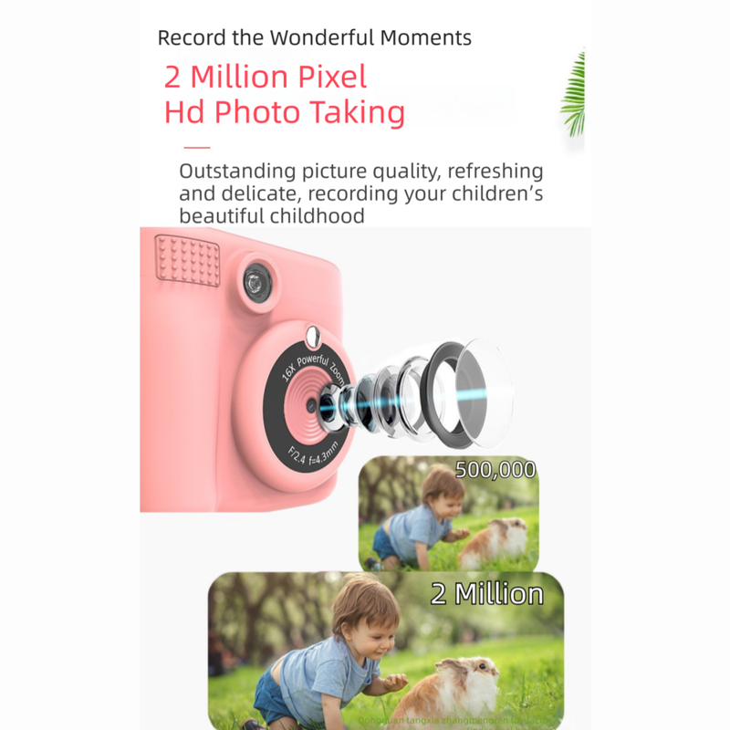 Blue ABS-681 Portable Kids Mini Digital Polaroid with 32GB Card,  3 Rolls Printing Paper & 6 Color Pens - Instant Print Thermal Photo Printer for DIY Fun