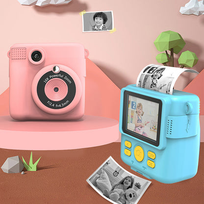 Blue ABS-681 Portable Kids Mini Digital Polaroid with 32GB Card,  3 Rolls Printing Paper & 6 Color Pens - Instant Print Thermal Photo Printer for DIY Fun