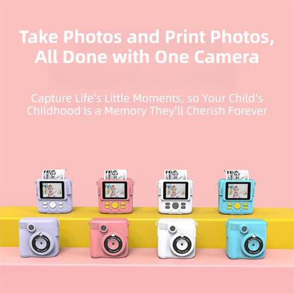 Purple ABS-681 Portable Kids Mini Digital Polaroid with 32GB Card,  3 Rolls Printing Paper & 6 Color Pens - Instant Print Thermal Photo Printer for DIY Fun