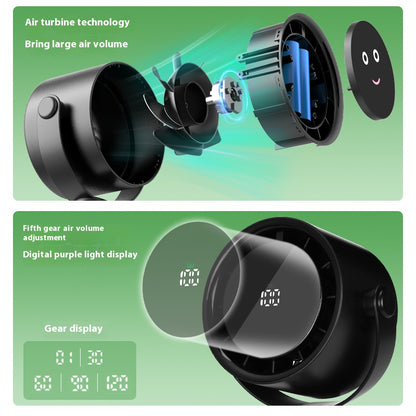 Black Portable Stroller Fan with LED Display - Bladeless Safety Clip-On Fan for Baby & Desk (4000mAh, 360 degree Rotation)