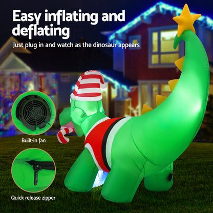 Jingle Jollys Christmas Inflatable Dinosaur 1.86M Height LED Decorations Illuminated